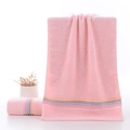 Pink soft cotton hand towel with vibrant colorful striped edges in a home setting - Weak Twist Colorful Stripe Pink / 34*74cm