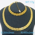 Three-strand braided gold snake chain necklace and bracelet jewelry set in stainless steel - 2mm Gold 5-Layer Braid (Bracelet 18cm + 5cm Extender)