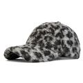 Winter baseball cap in grey leopard faux fur with textured plush curly wool finish - Adjustable / Grey Leopard