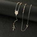3mm stainless steel rosary necklace with gold beads, Saint Benedict medal and cross - Two-tone (Gold & Silver)