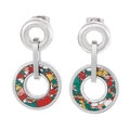 Silver geometric hoop earrings featuring colorful crushed stone mosaic inlays - Colorful Mosaic Stone Ring (KE65621-K)