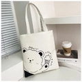 Witte canvas shopper met schattige berenprint en een verstelbare brede schouderband - Wit Stijl 1 (Ijsje Beer)