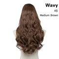 Rear view of long wavy medium brown synthetic hair extensions with natural texture - 24 inch / Medium Brown (#8)