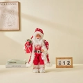 Standing Santa Claus doll in red knitted snowflake coat with gift bag and lantern - 45cm