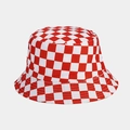 Classic bucket hat featuring a vintage red and white checkerboard print in canvas - M (56-58cm) / Red and White Grid Double Sided