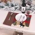Christmas plaid placemat with reindeer applique and built-in cutlery pocket for table decor - J-CZ12 Plaid Fabric Placemat