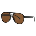 Lunettes aviateur rétro avec monture noire à double pont et verres teintés marron - Monture Noire Verres Thé Foncé