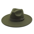 Dunkelgrüner Wollfilzhut mit breiter Krempe und eleganter Schleife für Damen und Herren - M(56-58cm) / Armeegrün