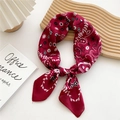 Deep red silk square scarf with floral paisley pattern and decorative knot styling - Wine Red Paisley White Leaf