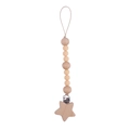 Pacifier clip with wooden star, natural beech wood beads, and soft silicone balls - Deep Skin