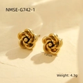 Macro detail of gold rose flower stud earrings with 1.01cm dimension and 4.3g weight - Gold 3D Multi-Layer Rose(G742-1)
