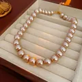 Elegant vintage champagne pink pearl necklace with gold lobster clasp in jewelry box - Single Row Pearl / Champagne (12mm)