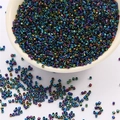 Iris iridescent 2mm glass seed beads in small cylinder tube shape for DIY jewelry - Black Multi-color