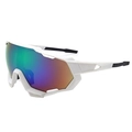 Outdoor-Radbrille mit weißem Rahmen und großen verspiegelten Regenbogengläsern - Weißer Rahmen Grüne Verspiegelung