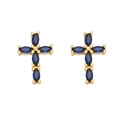 Orecchini a perno a croce dorati con pietre di zircone blu navy in stile hip hop - Blu