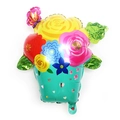Mother's Day flower bouquet foil balloon with colorful floral patterns and silver heart base - Irregular Potted Flower Basket