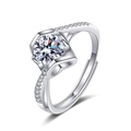 Macro shot of silver ring featuring heart-shaped hollow design and bright zircon stone - Adjustable Open / 1 Carat Heart Hollow Setting Style(XSD-04)