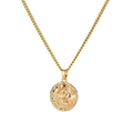 Polished 18K gold zodiac necklace featuring a vintage round embossed coin pendant - Aquarius (YSN860GL-SP)