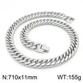 Poliertes Edelstahl-Panzerketten-Halsband in Silber mit Kastenverschluss, 11 mm breit und 155 g - Stahl (710x11mm)