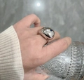 Anillo de cúpula de plata pulida con diseño de gota de agua para un estilo audaz - Plata Brillante - Gota de Agua Abierta / Plateado