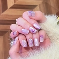 Dreamy mermaid tail pearl pink cat-eye press-on nails with marble texture and glossy finish - XS / SP117 [Glue Style]