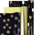 Premium black and gold gift wrap rolls with balloon patterns and glitter polka dots - Set 1 (3 Rolls Set)