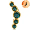 Gold stainless steel curved ear stud featuring five blue zircon stones for helix piercing - Gold - Blue Zircon Curved