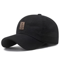 Gorra de béisbol negra transpirable con agujeros láser y parche de cuero marrón - Ajustable / Negro