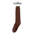 Classic coffee brown calf high sock in ribbed knit cotton blend for a casual look - One Size / Coffee