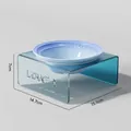 Light blue ceramic cat bowl with clear acrylic elevated stand and lovely text detail - Blue Deep Bowl + Blue Gradient Stand