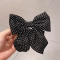 Large black fabric hair clip with white polka dots and elegant double bow design - Polka Dot / Black