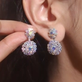 Sparkling double-layered snowflake earrings with colorful crystals in rainbow finish - Silver White AB