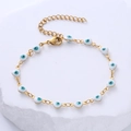 Golden stainless steel bracelet with white heart beads and blue evil eye charms - White Eye