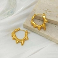 Irregular lava design hoop earrings in polished gold finish on white silk background - Lava Fluid Design Style (EH326)
