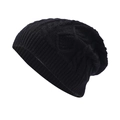 Gorro de punto negro unisex con patrones trenzados y puño acanalado ancho para el invierno - Negro