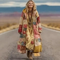 Bohemian long patchwork hooded cloak jacket for men and women in desert setting - 3XL / Ethnic Patchwork Long (RW-JLCKS-1913)