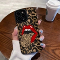 Silicone iPhone case featuring a stylish red lips and leopard print tongue design - iPhone 13 (6.1)