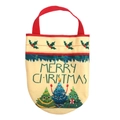Canvas Christmas gift bag with cartoon trees and red handles for holiday candy packing - Cartoon Christmas Tree Style