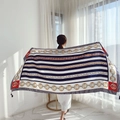 Ethnic summer sun protection scarf with black white stripes and red square patterns - Peacock Green-Black White Stripe Gold Chain Red Square / 180cm
