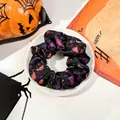 Halloween scrunchie with colorful bat and moon patterns on black satin fabric - Colorful Bat / Small Size