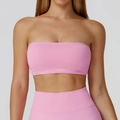 Roze naadloze sport-bh set en legging met hoge taille en geribbelde breistructuur - L / Bellen Roze