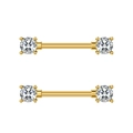 Detailed close-up of golden nipple rings with sparkling clear cubic zirconia stones - Gold Double End Rhinestone Style (1992 Gold)