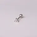 16G stainless steel screw ball stud earring with three silver zircon stones set in triangle - Clover Style (HSPJ326-S) / Silver