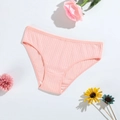 Light pink ribbed cotton panties for women with breathable fabric on a white floral background - Pink