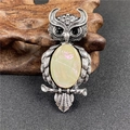Spilla pendente gufo argento vintage con intarsio di opale sintetico multicolore - Conchiglia Bianca
