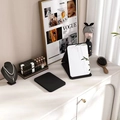 Espejo de maquillaje LED plegable portátil con funda de cuero negro elegante - Pequeño / Sin Luz / Negro