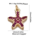 Gold starfish charm with red gemstone inlay, copper material for DIY jewelry - CX146-05 (Gold Ruby Starfish Pendant)