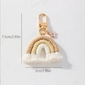 Handmade macrame rainbow keychain in beige and yellow with floral charm and gold clasp - Off White