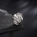 Vintage irregular silver wavy metal ring for men with a unique organic textured design - Silver