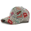Gray jacquard baseball cap with colorful letter embroidery and structured brim - Adjustable / Gray